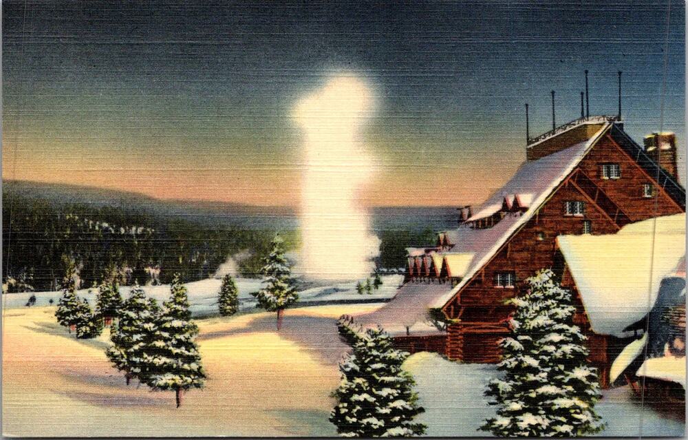 Winter Scene in Yellowstone Park Showing Old Geyser Vintage Postcard SP17-28
